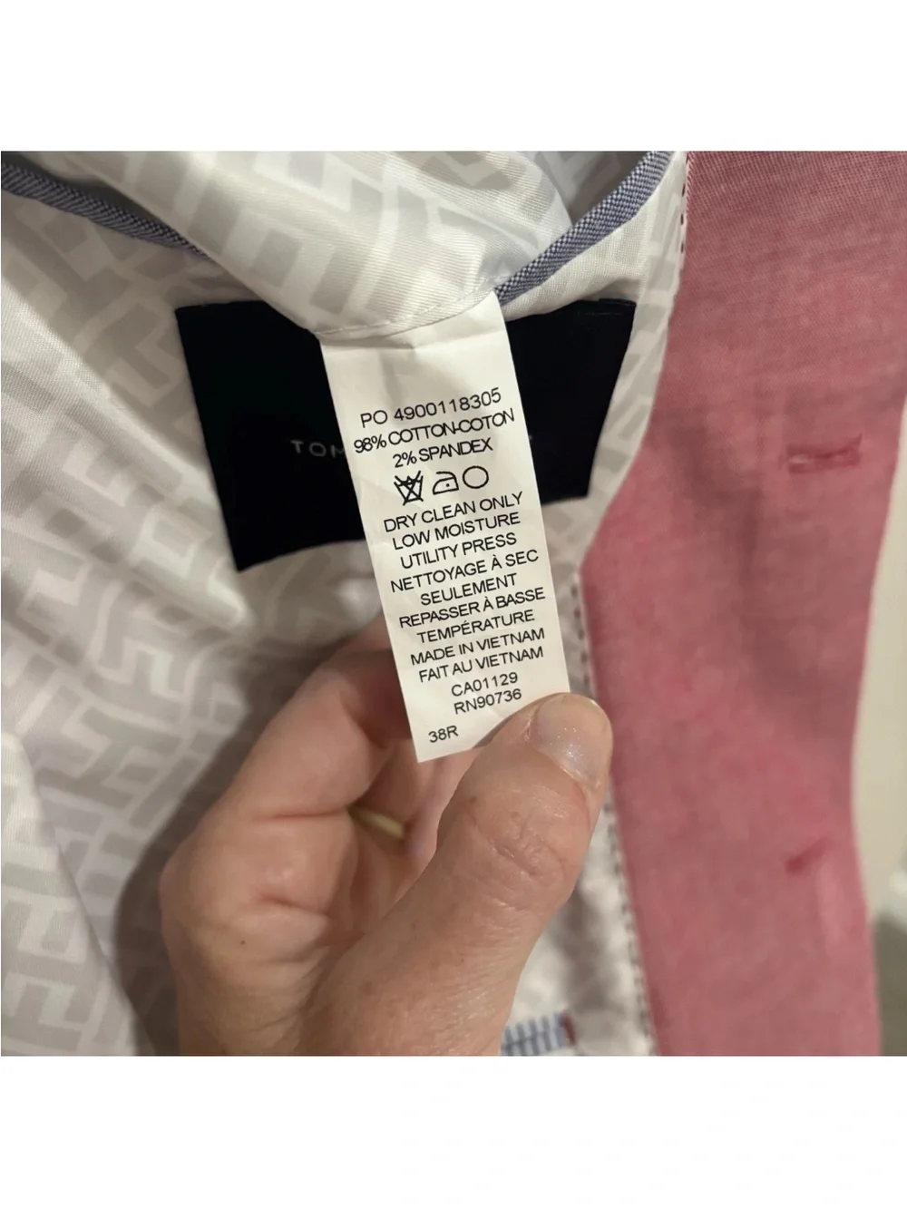Tommy Hilfiger Men's 38R Sport Coat Blazer Pink/Red Cotton Two Button Preppy